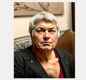 AI image of me - except it's a grey-haired man with a tattoo on his chest 